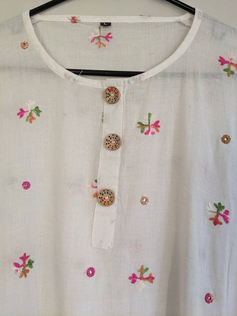 Summer cotton tops, hand embroidered cotton tunic top, women flowy